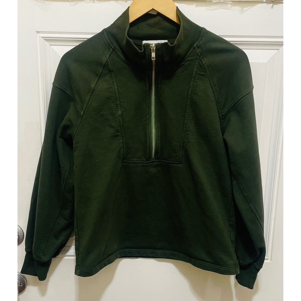 Apiece‎ Apart Half Zip Pullover Sweatshirt Olive Green Mock Neck XS